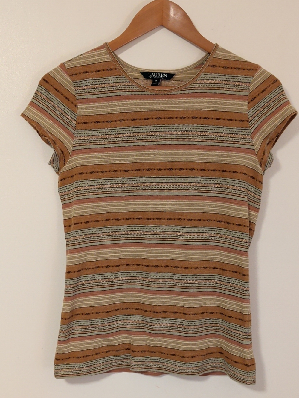 Lauren Ralph Lauren Boho Western Tan Multi-Stripe Short Sleeve Tee
